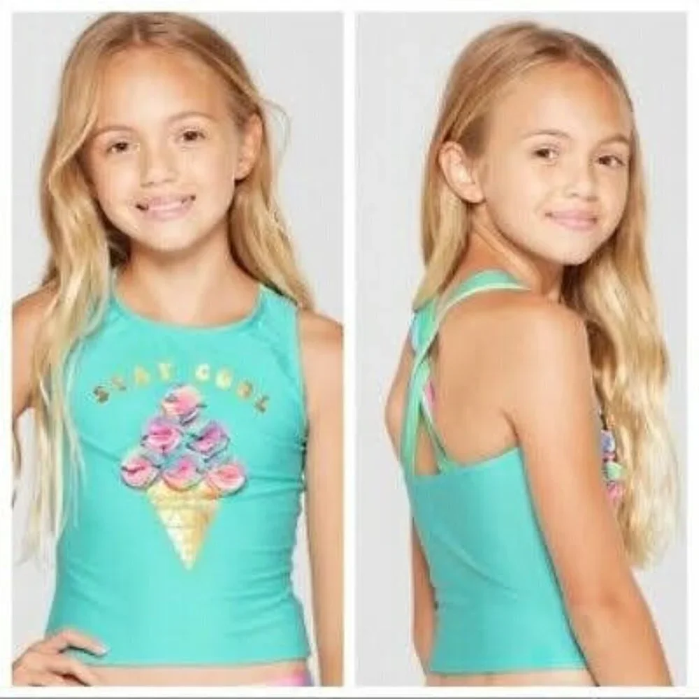 Girls Swim Suit, 2-piece Icy Cone Aqua Tankini Set, L Plus